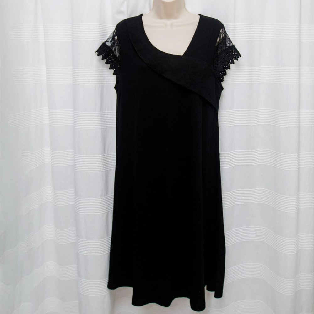 NWT Black Asymmetrical Dress w. Crochet Statement Sleeves